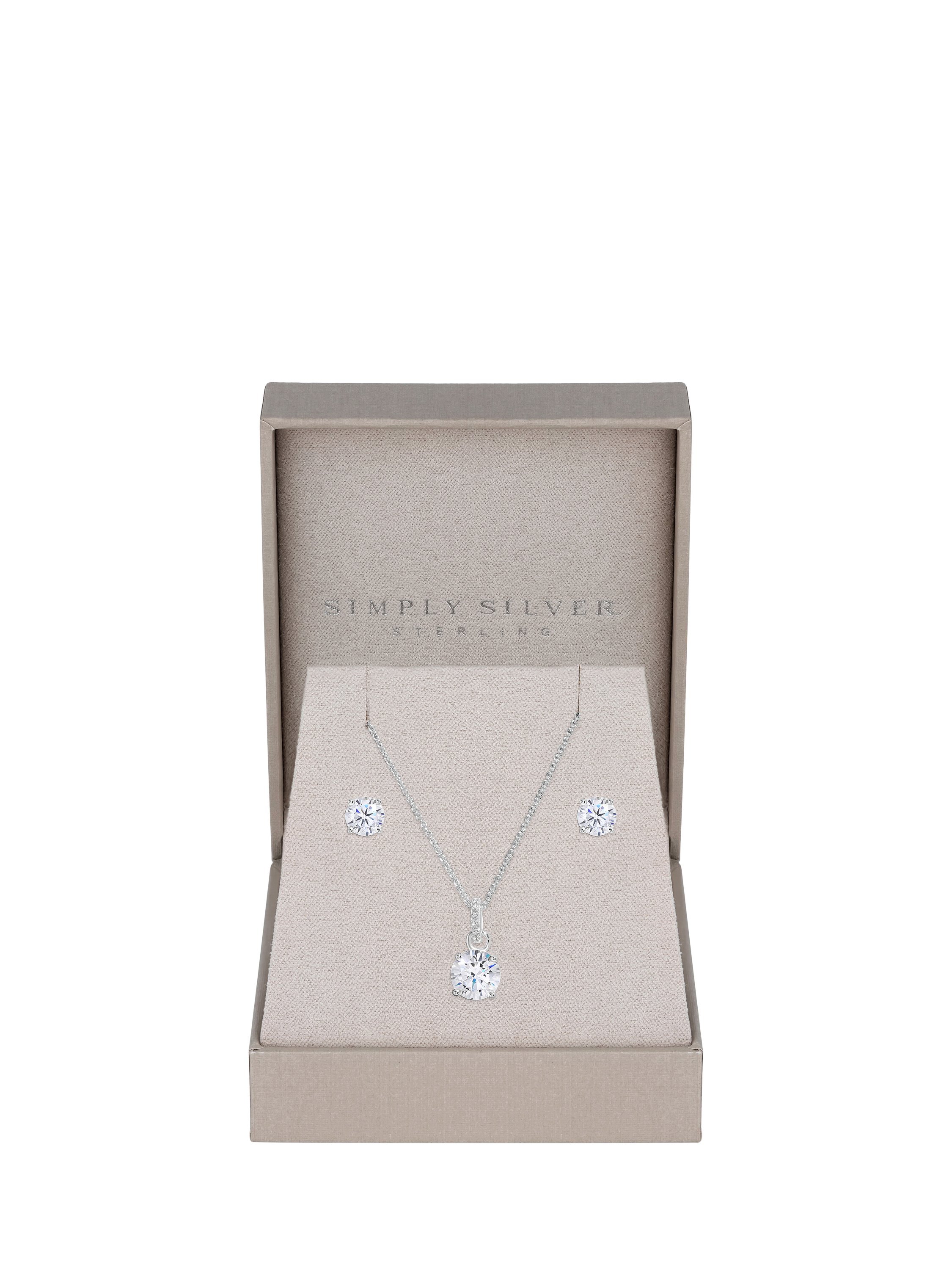 Product image 2 of 3, which shows Simply Silver Cubic Zirconia Classic Round Stud Earrings & Necklace Set, Silver