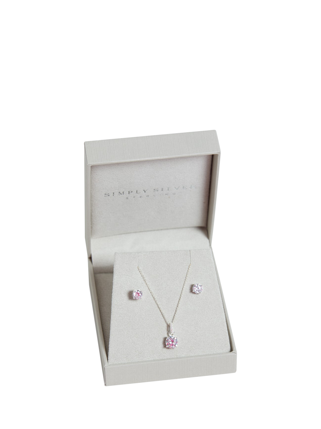 Product image 3 of 3, which shows Simply Silver Cubic Zirconia Classic Round Stud Earrings & Necklace Set, Silver