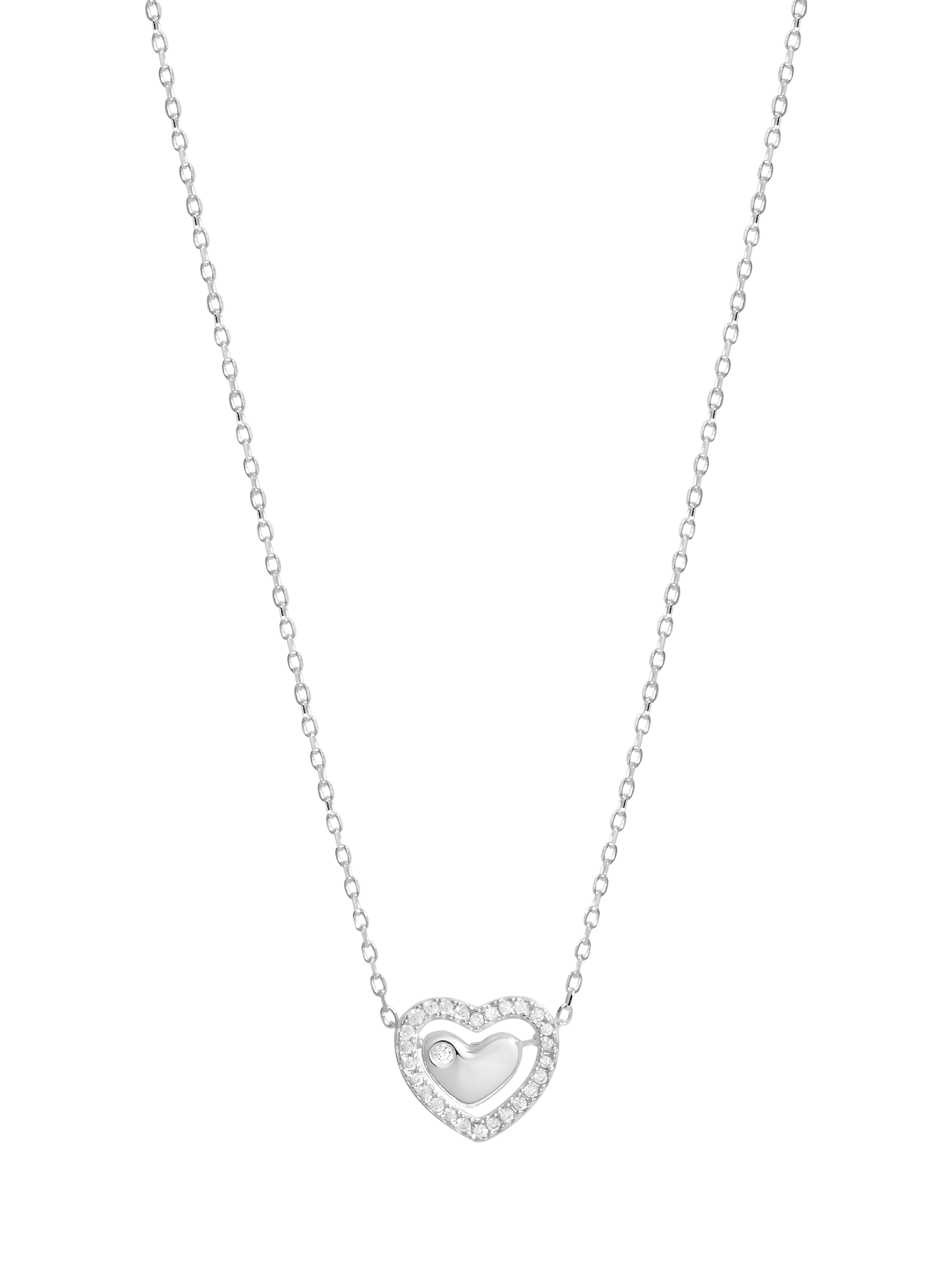 Product image 1 of 3, which shows Simply Silver Cubic Zirconia Heart Halo Pendant Necklace, Silver