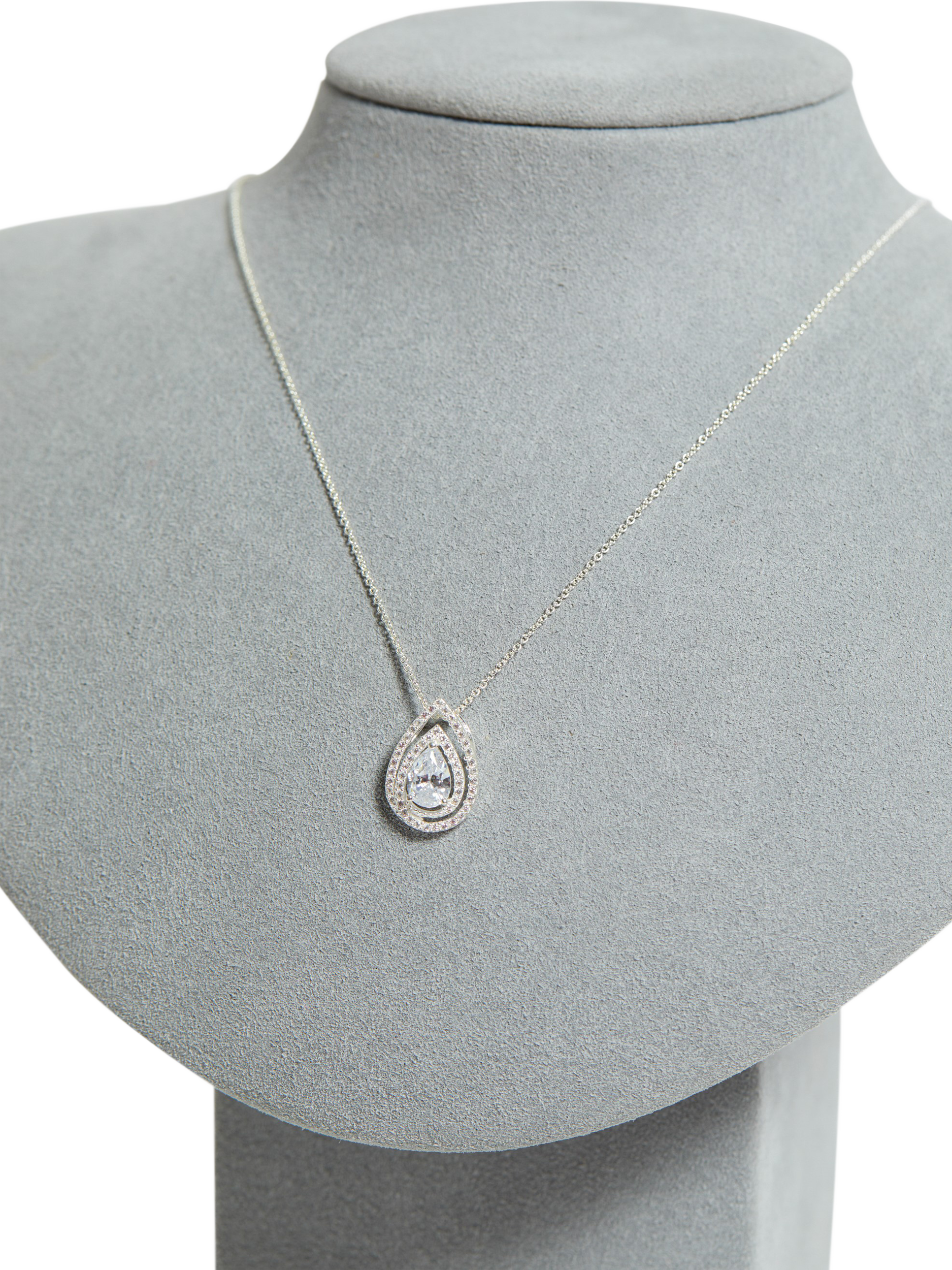 Product image 2 of 3, which shows Simply Silver Cubic Zirconia Pear Double Halo Pendant Necklace, Silver