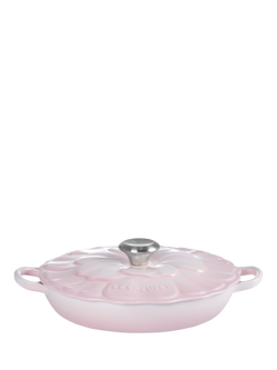 Le Creuset Cast Iron Petal Signature Shallow Casserole, 26cm - view 2, Shell Pink