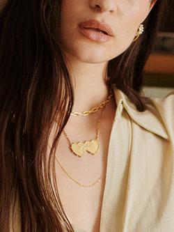 Daisy London Daisy x Shrimps Personalised Double Heart Pendant Necklace - view 2, Gold