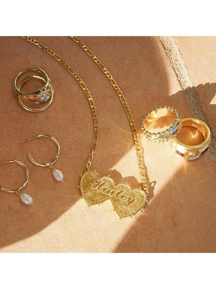 Daisy London Daisy x Shrimps Personalised Double Heart Pendant Necklace - view 2, Gold