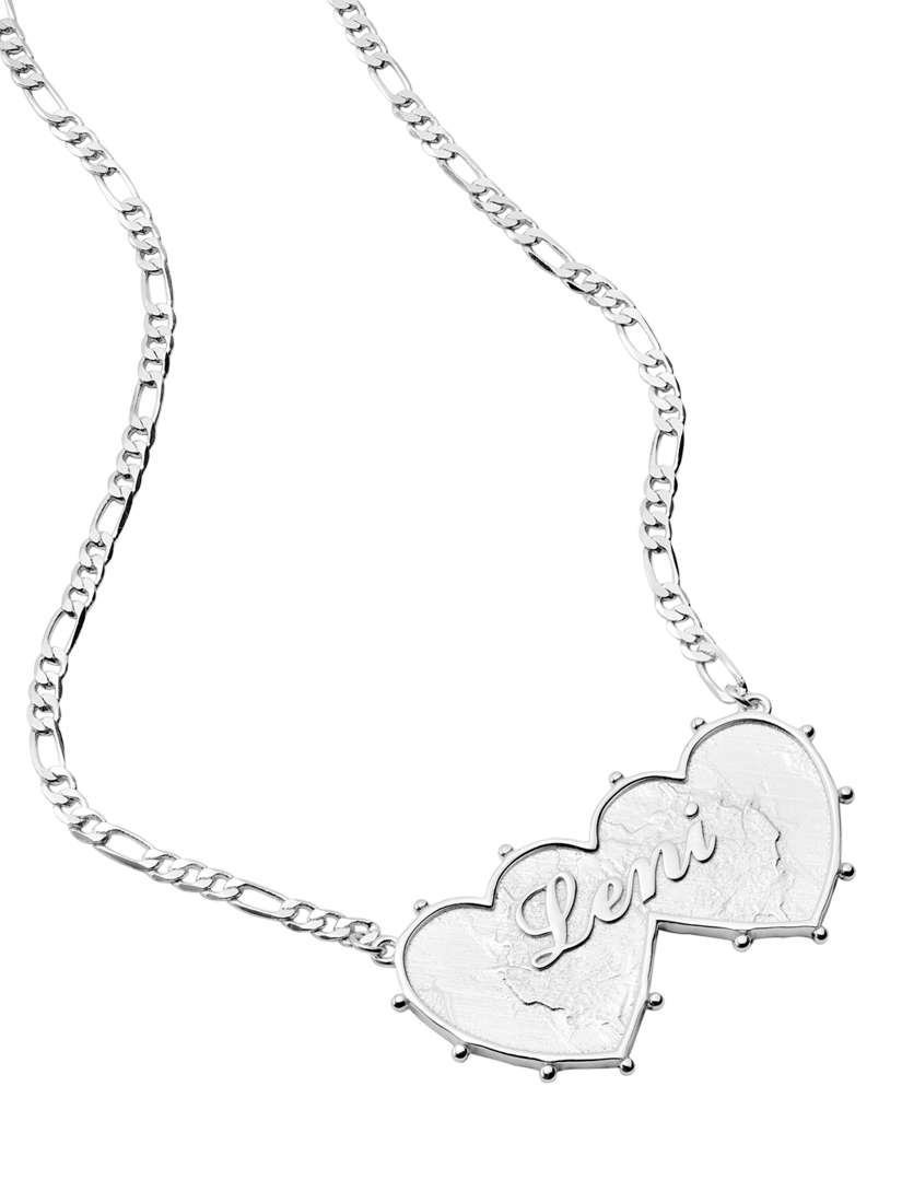 Product image 1 of 2, which shows Daisy London Personalised Double Heart Pendant Necklace, Silver
