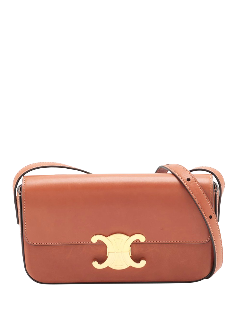 Product image 1 of 8, which shows Pre-loved CELINE Claude Leather Shoulder Bag, Tan