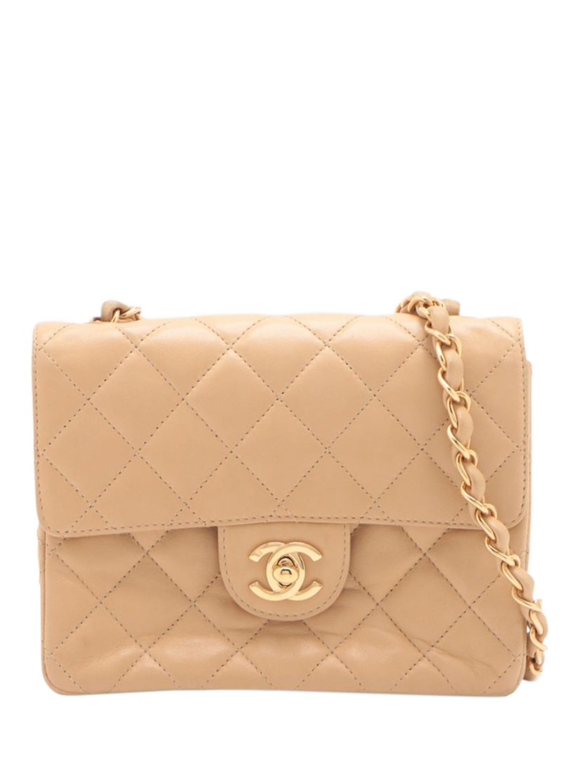 Pre-loved CHANEL Vintage 2000 Lambskin Quilted Mini Classic Single Flap Bag, Beige