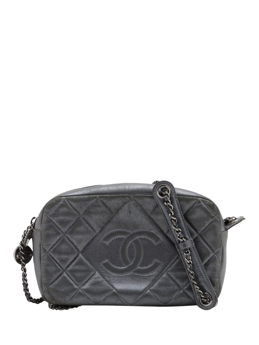 Pre-loved CHANEL 2014 Lambskin Quilted Chain Shoulder Bag, Grey
