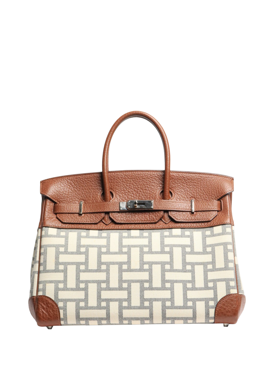 Product image 1 of 8, which shows Pre-loved Hermès 2008 Birkin 35 Mosaic Top Handle Bag, Brown