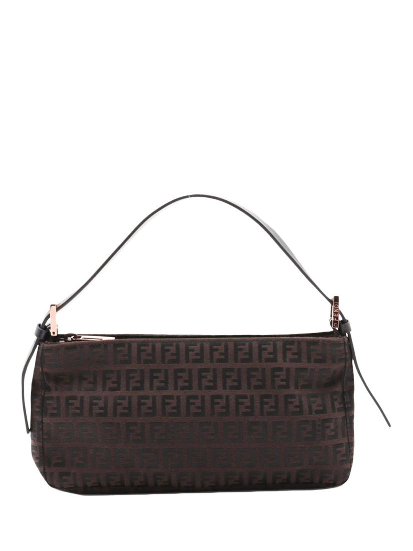 Pre-loved Fendi Zucchino Canvas Shoulder Bag, Chocolate/Black