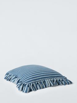 John Lewis Knitted Stripe Frilled Cushion - view 2, Blue