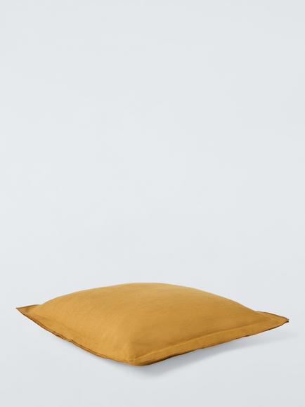 John Lewis Double Oxford Linen Cushion - view 2, Ochre