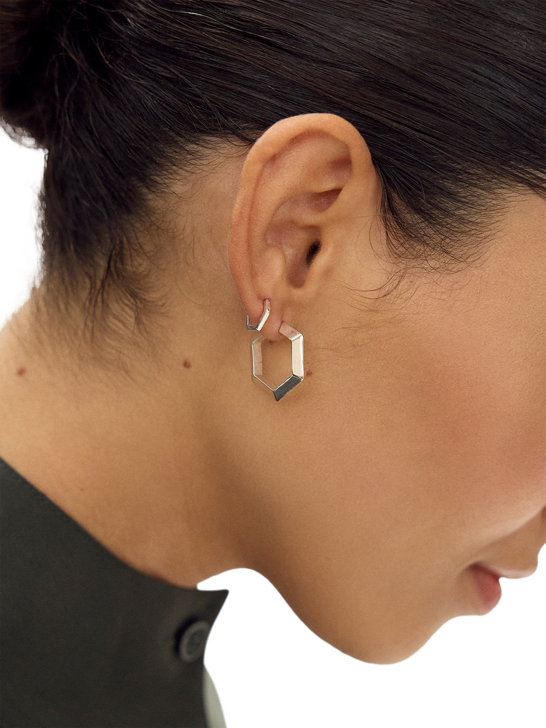 Product image 2 of 3, which shows Rachel Jackson London Hexagon Hoop Earrings, Silver
