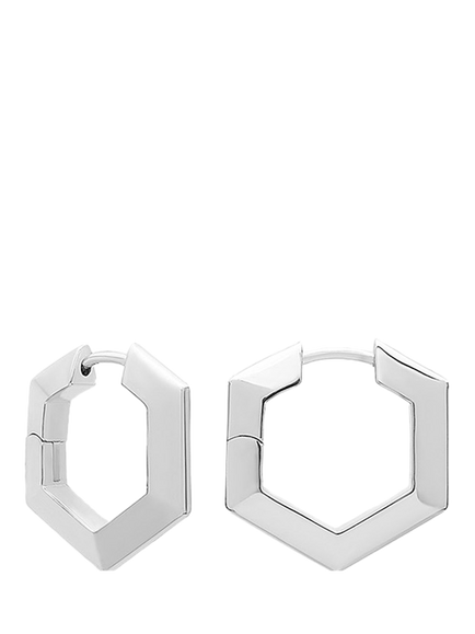 Rachel Jackson London Mini Bevelled Hexagon Hoop Earrings, Silver