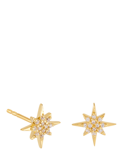 Rachel Jackson London North Star Cubic Zirconia Stud Earrings, Gold, Gold