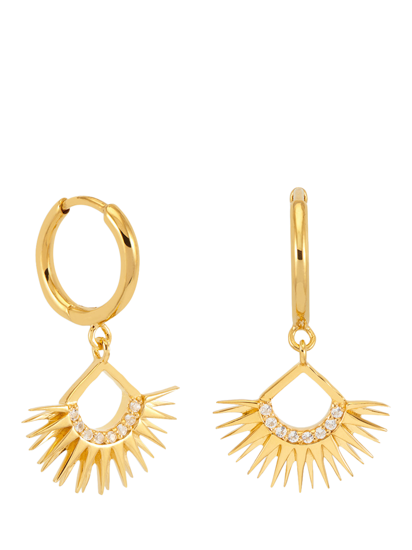Product image 1 of 3, which shows Rachel Jackson London Electric Goddess Rising Sun White Topaz Huggie Hoop Earirngs, Gold