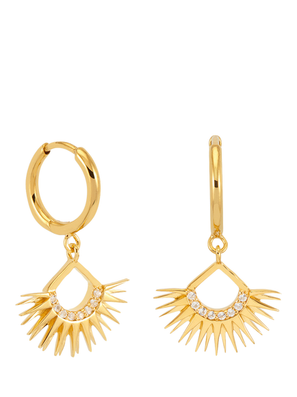 Rachel Jackson London Electric Goddess Rising Sun White Topaz Huggie Hoop Earirngs, Gold