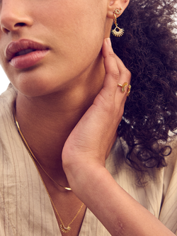 Rachel Jackson London Electric Goddess Rising Sun White Topaz Huggie Hoop Earirngs - view 2, Gold