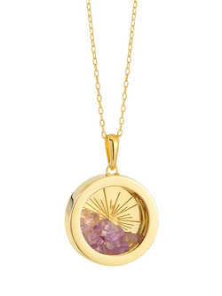 Rachel Jackson London Personalised Medium Art Deco Sun Birthstone Amulet Necklace, Gold/Multi