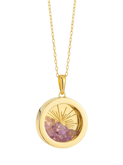 Rachel Jackson London Personalised Medium Art Deco Sun Birthstone Amulet Necklace, Gold/Multi