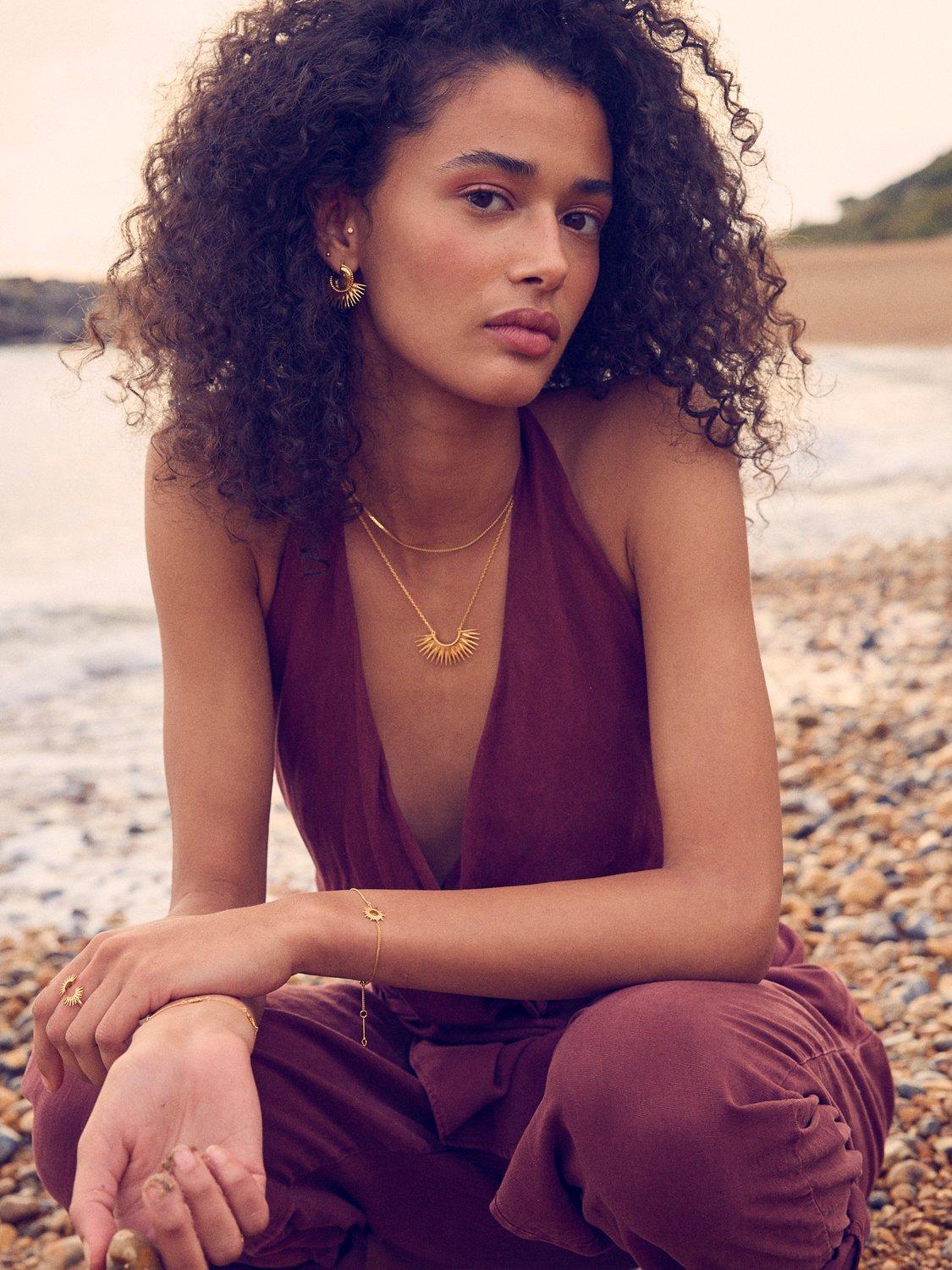 Product image 3 of 4, which shows Rachel Jackson London Electric Goddess Rising Sun Pendant Necklace, Gold