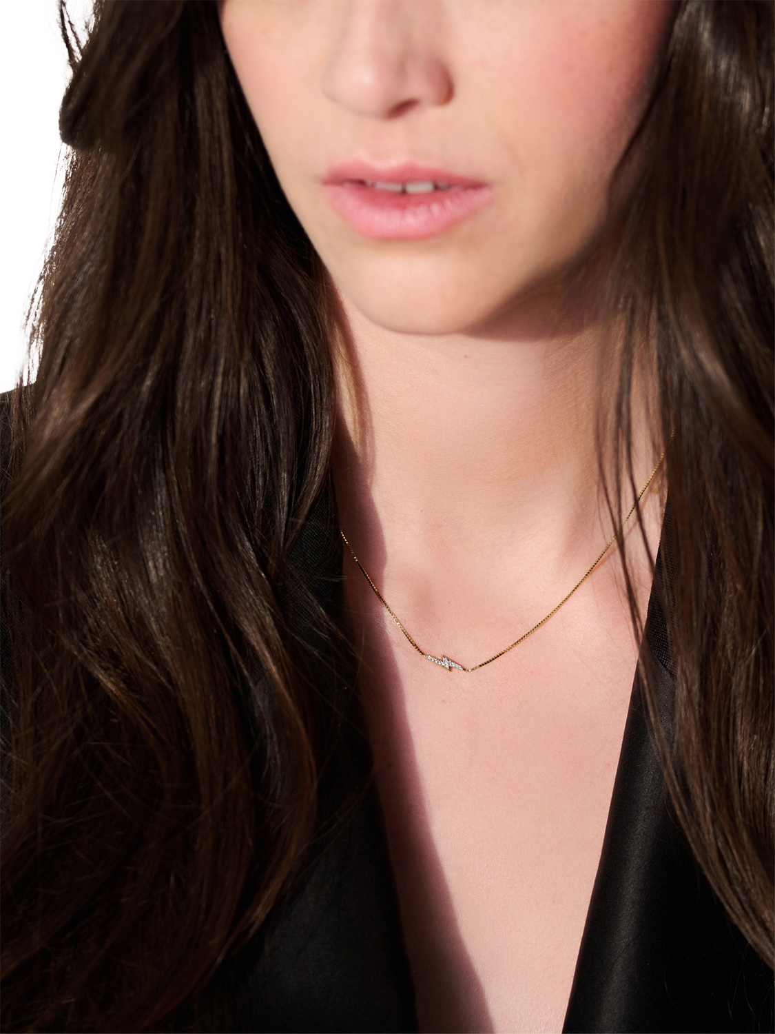 Product image 2 of 3, which shows Rachel Jackson London 9ct Yellow Gold Lab Grown Diamond Lightening Bolt Necklace, Gold
