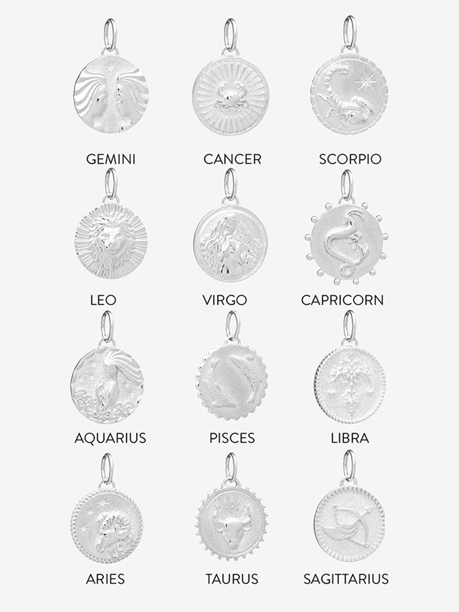 Product image 2 of 4, which shows Rachel Jackson London Personalised Zodiac Art Coin Duo Pendant Necklace, Silver