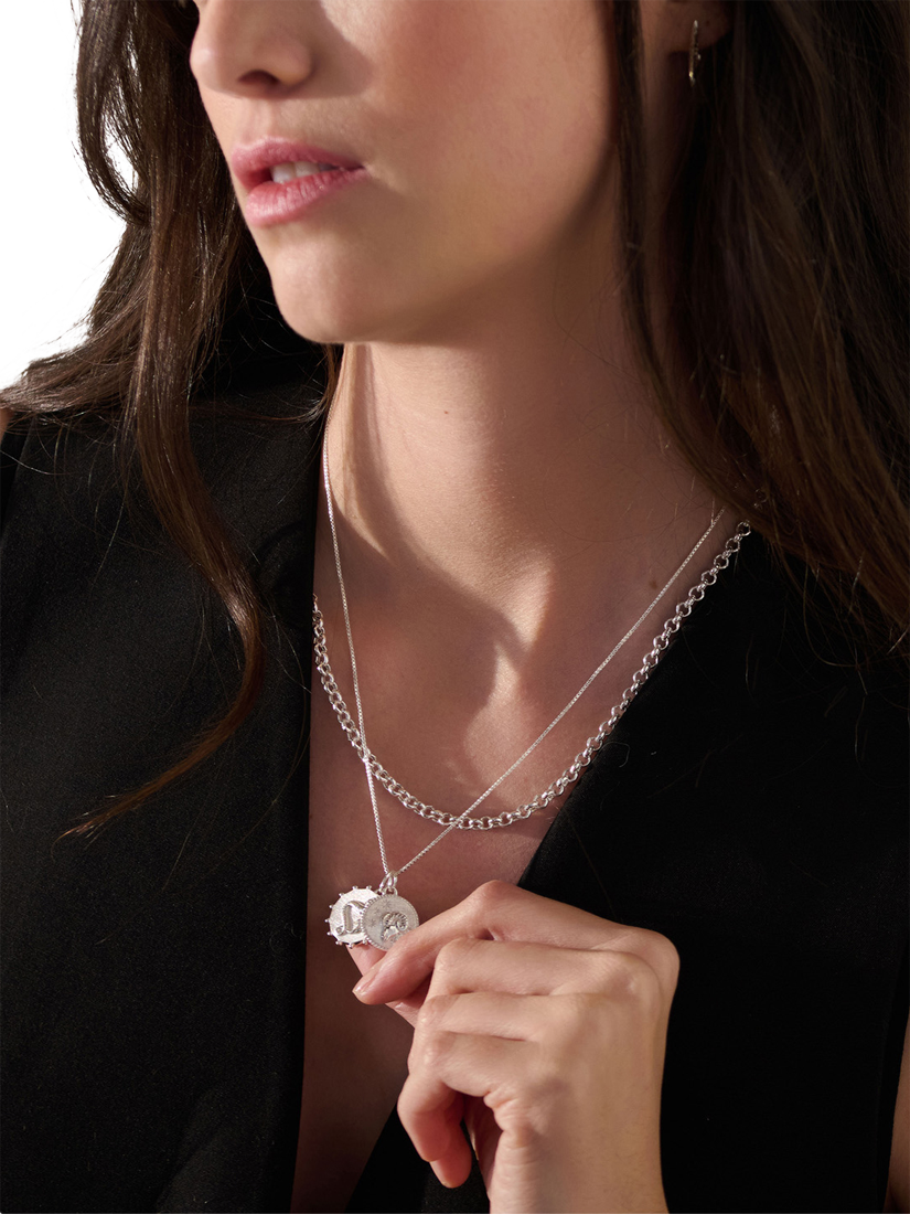 Product image 3 of 4, which shows Rachel Jackson London Personalised Zodiac Art Coin Duo Pendant Necklace, Silver