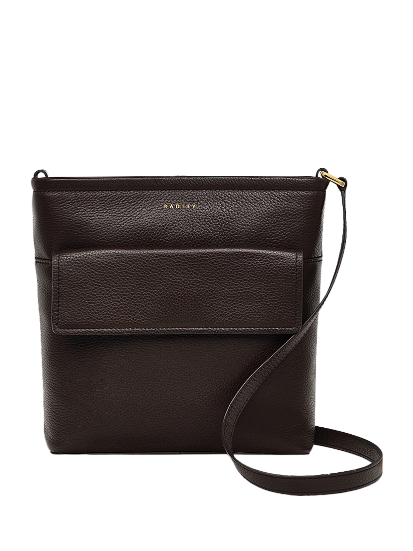 Product image 1 of 4, which shows Radley Brompton Crescent Leather Cross Body Bag, Dark Oak