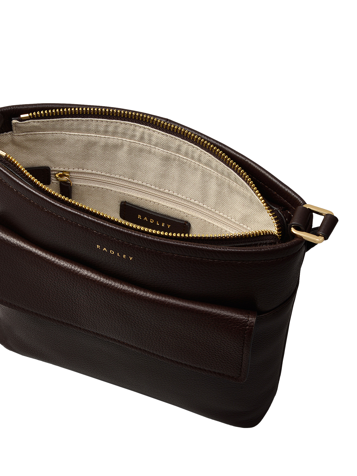 Product image 3 of 4, which shows Radley Brompton Crescent Leather Cross Body Bag, Dark Oak