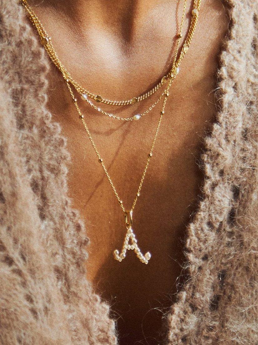 Product image 3 of 4, which shows Daisy London Pearl Initial Pendant Necklace, Gold, A