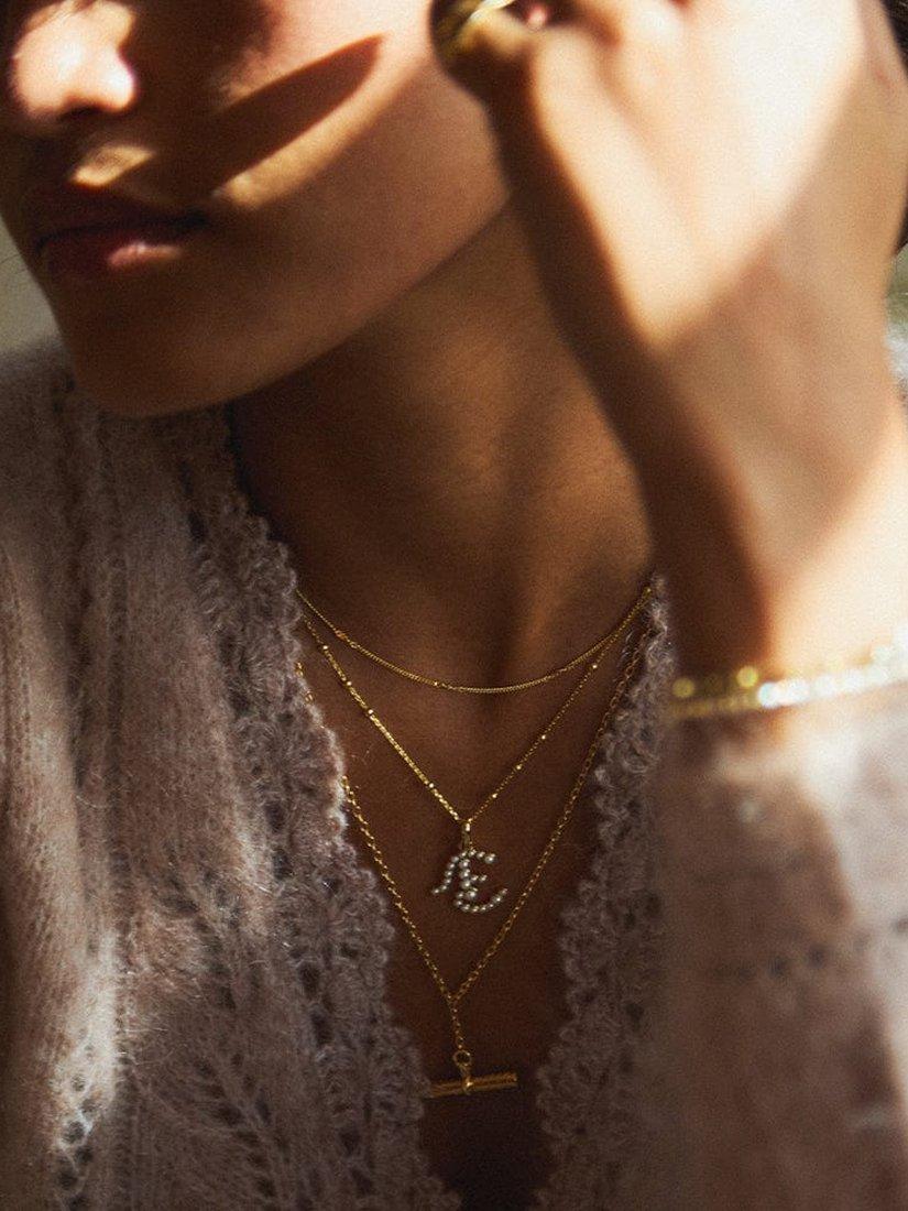 Product image 3 of 4, which shows Daisy London Pearl Initial Pendant Necklace, Gold, E