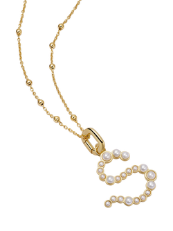 Daisy London Pearl Initial Pendant Necklace, Gold, Gold/S