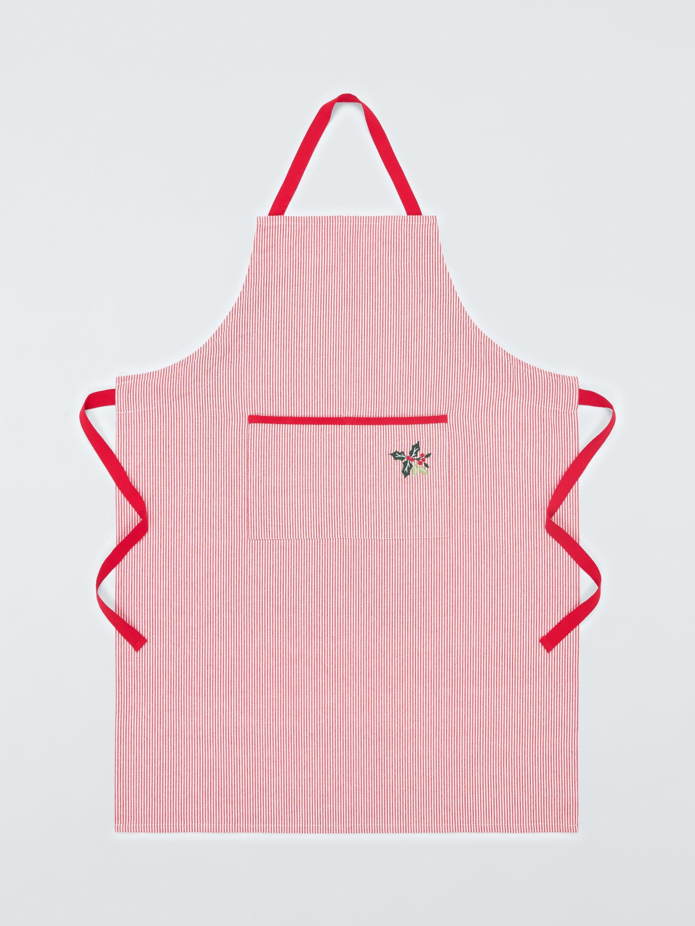 John Lewis Christmas Striped Cotton Apron, Red/Multi