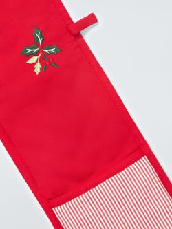 John Lewis Christmas Embroidered Cotton Double Oven Glove, Red/Green - view 2, Multi