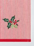 John Lewis Holly Sprig Striped Cotton Tea Towel, Red