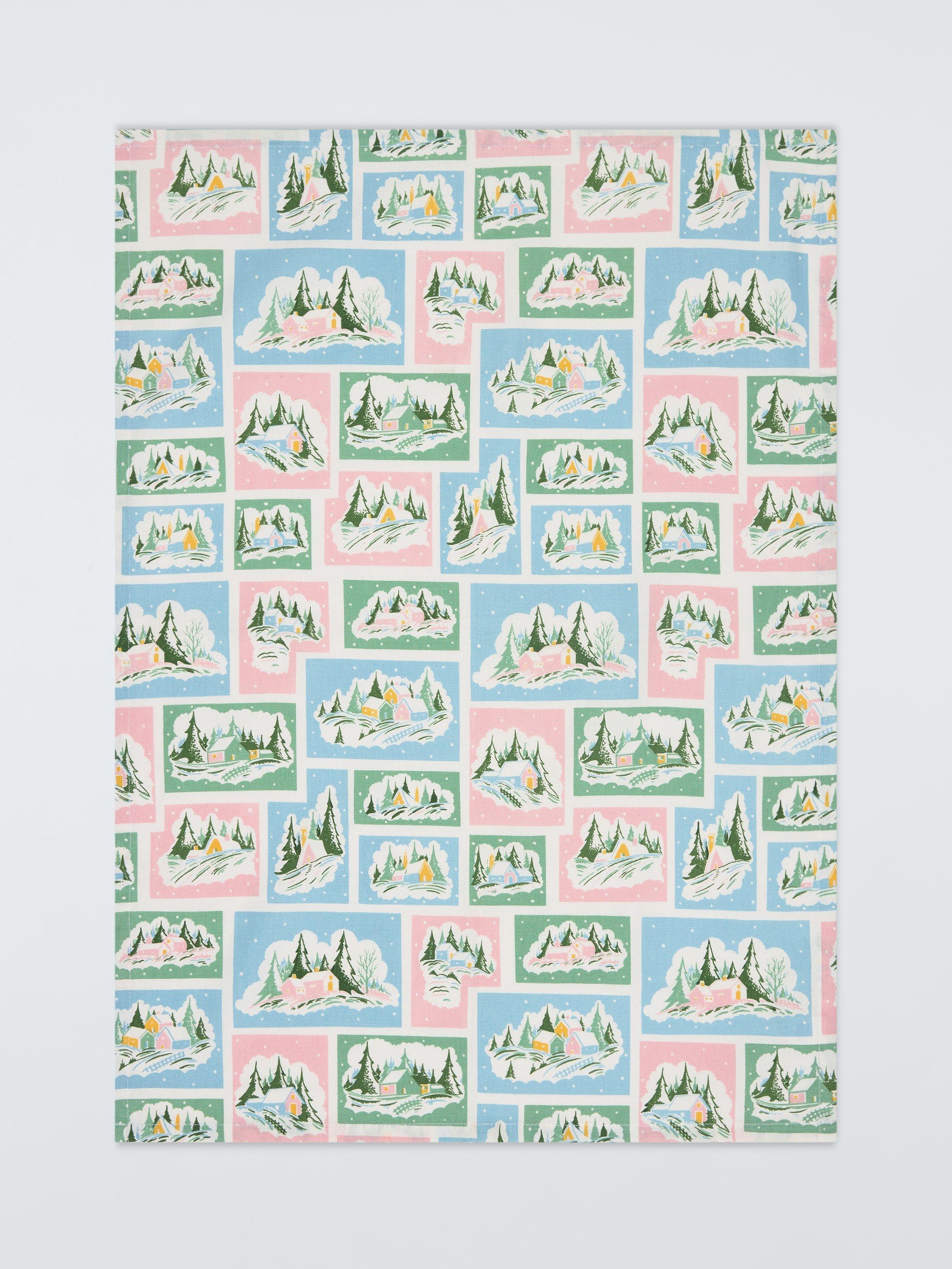 John Lewis Retro Winter Cotton Tea Towel, Multi