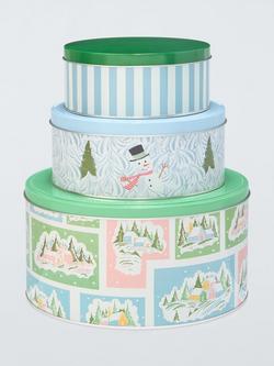John Lewis Round Nesting Christmas Cake Tins, Set of 3, Multi, Multi