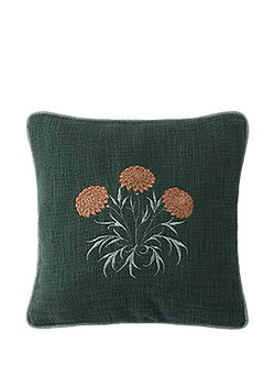 William Morris At Home Carnation Embroidered Cushion, Green, Green