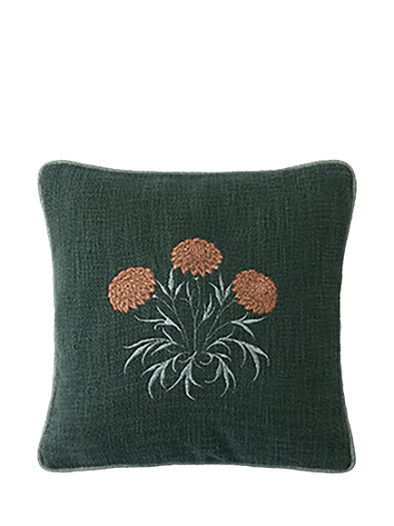William Morris At Home Carnation Embroidered Cushion, Green, Green