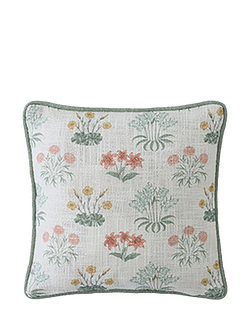 William Morris At Home Carnation Embroidered Cushion, Green - view 2, Green