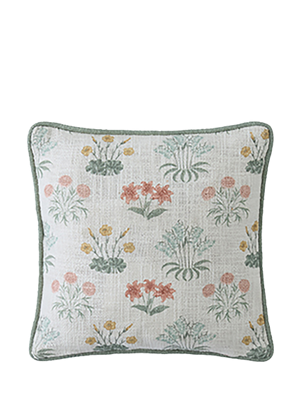 William Morris At Home Carnation Embroidered Cushion, Green - view 2, Green