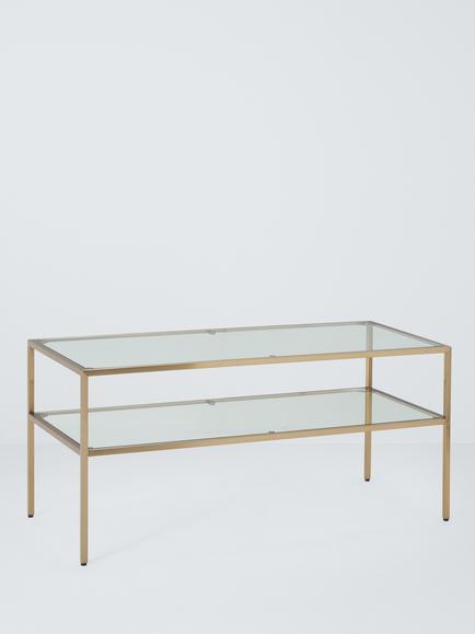 John Lewis Langham Glass Coffee Table, Brass, Antique Brass
