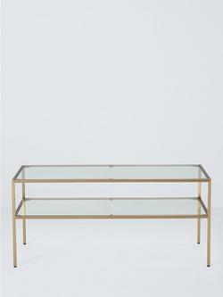 John Lewis Langham Glass Coffee Table, Brass - view 2, Antique Brass
