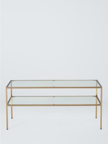 John Lewis Langham Glass Coffee Table, Brass - view 2, Antique Brass