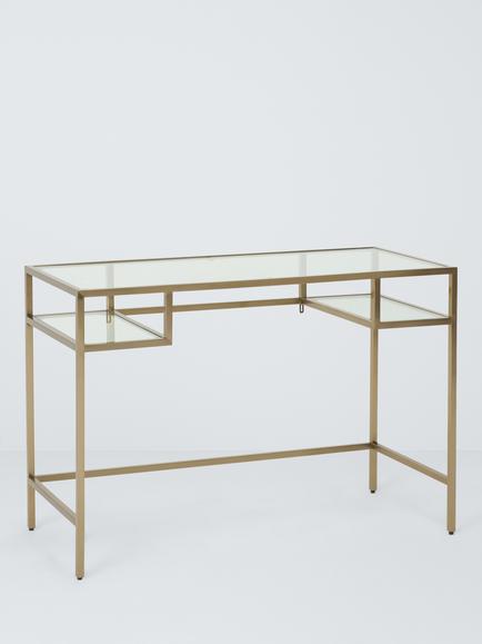 John Lewis Langham Glass Desk, Brass, Antique Brass