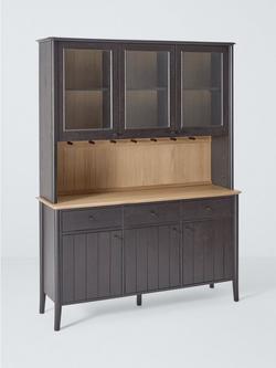 John Lewis Stanton 3 Door Glazed Dresser, Black/Natural, Oak/Black