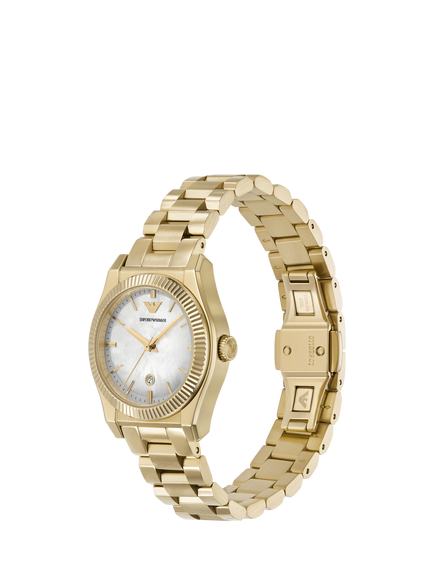 Emporio Armani AR11657 Women's Mother of Pearl Date Bracelet Strap Watch, Gold - view 2, Gold