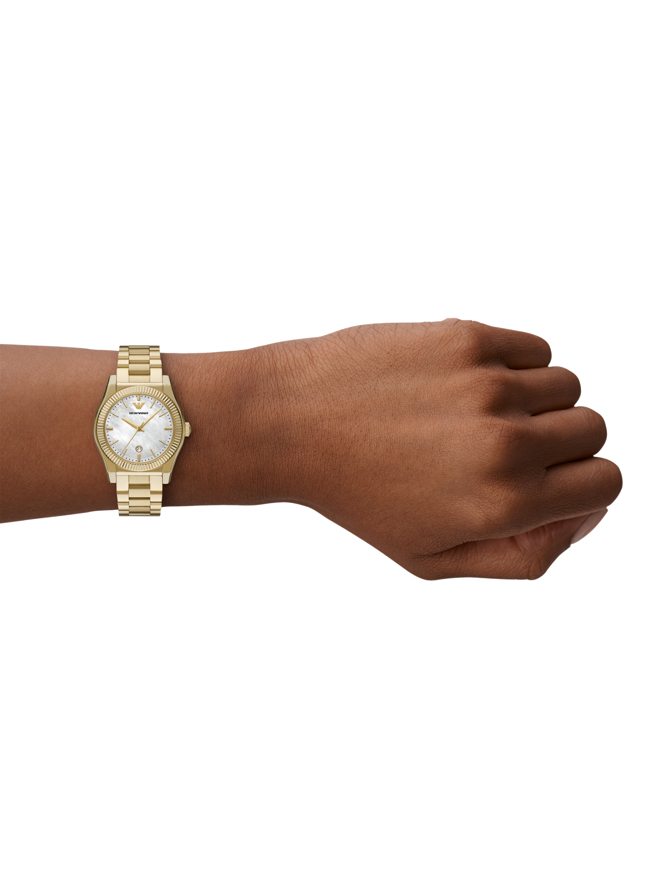 Product image 4 of 4, which shows Emporio Armani AR11657 Women's Mother of Pearl Date Bracelet Strap Watch, Gold