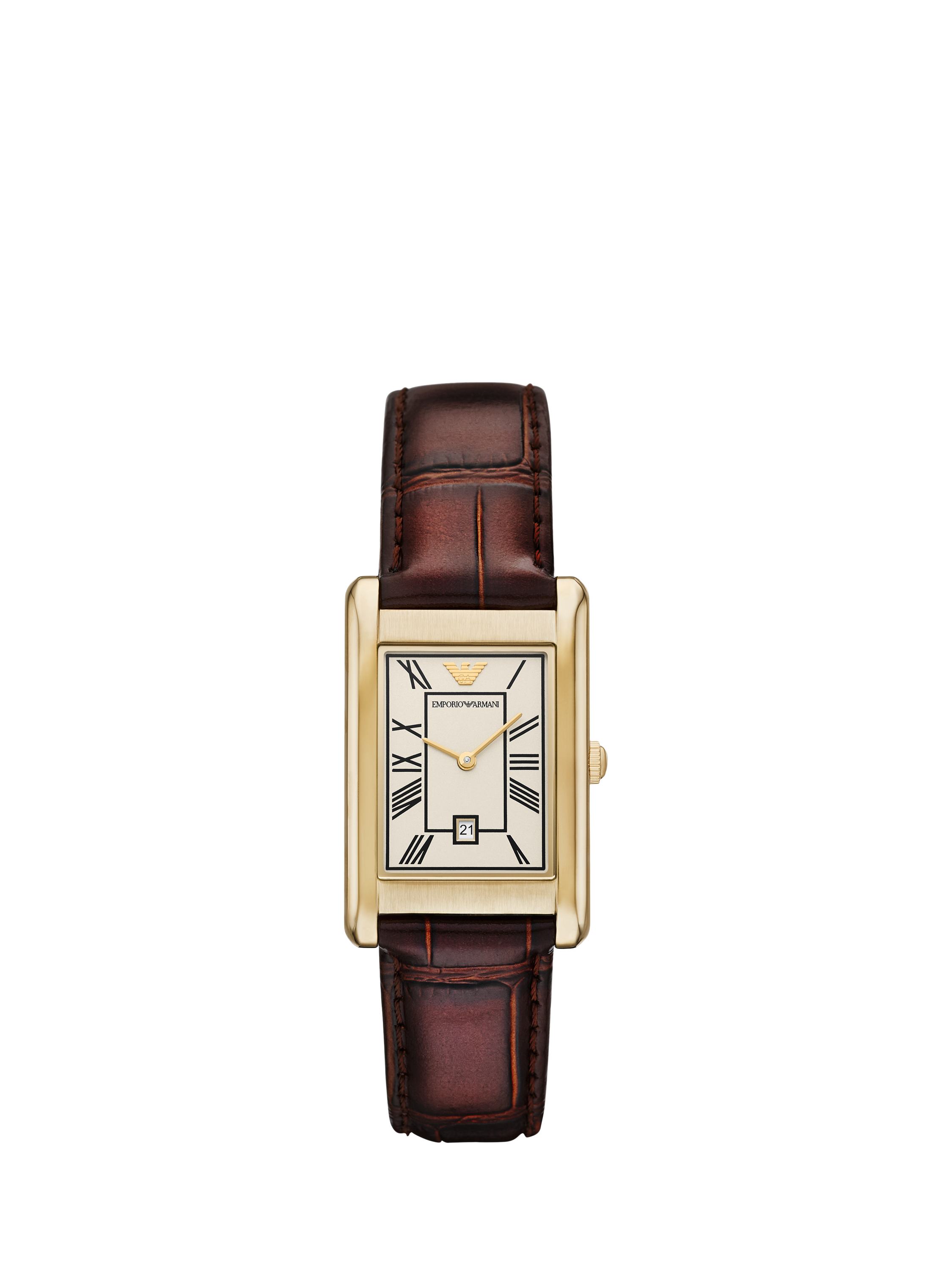 Product image 1 of 6, which shows Emporio Armani AR11665 Men's Date Leather Strap Watch, Gold/Brown