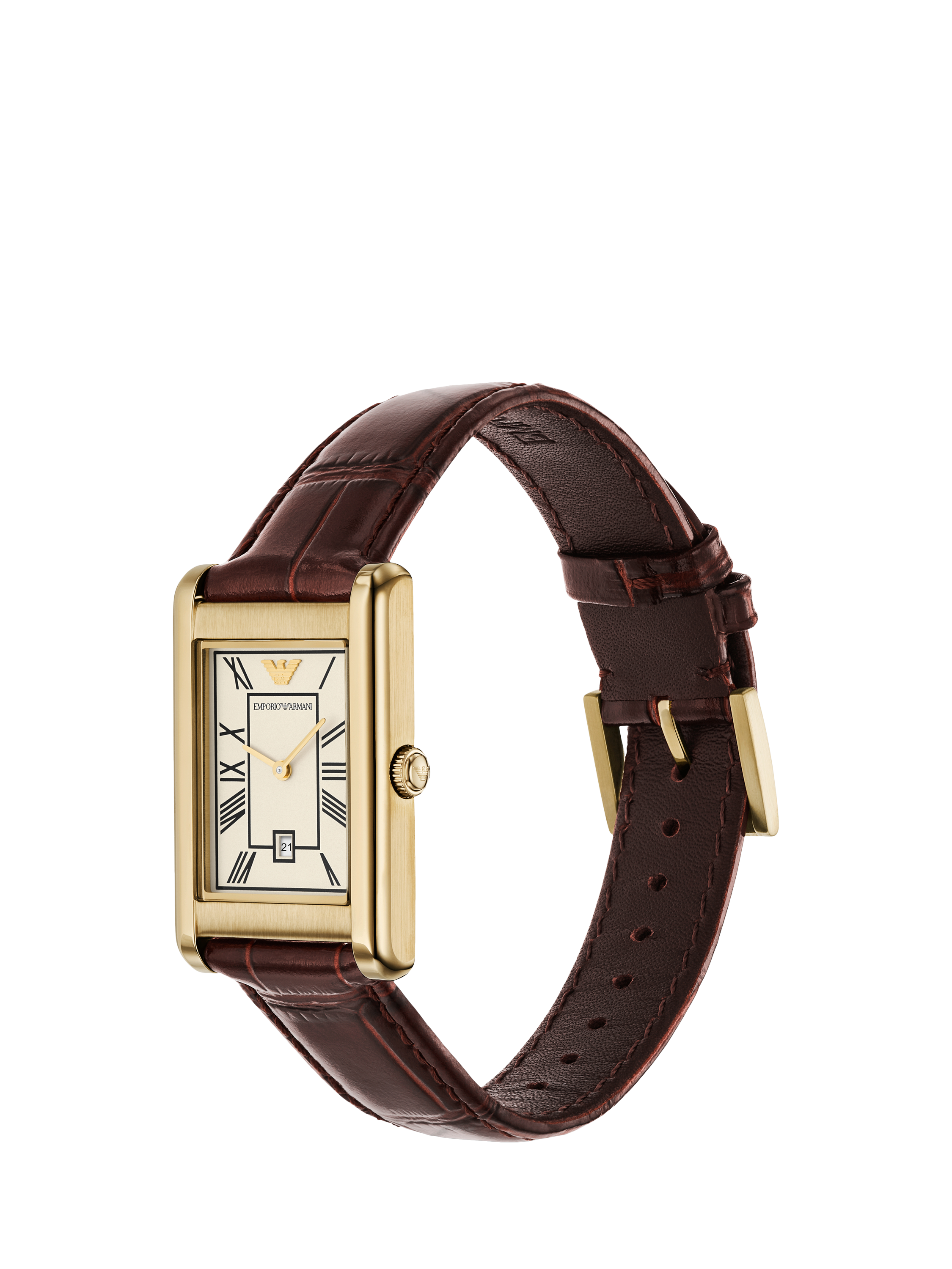 Product image 2 of 6, which shows Emporio Armani AR11665 Men's Date Leather Strap Watch, Gold/Brown